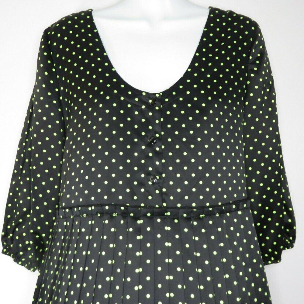 Princess Vera Wang 9 Tunic Top Dress Pleated Black Green Polka Dots Sheer Back